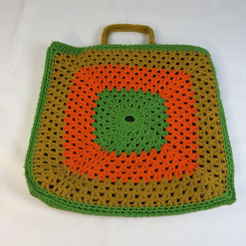 Crochet Granny Square Bag Handmade Tote Boho Hippie Purse Afghan Vintage Cottage